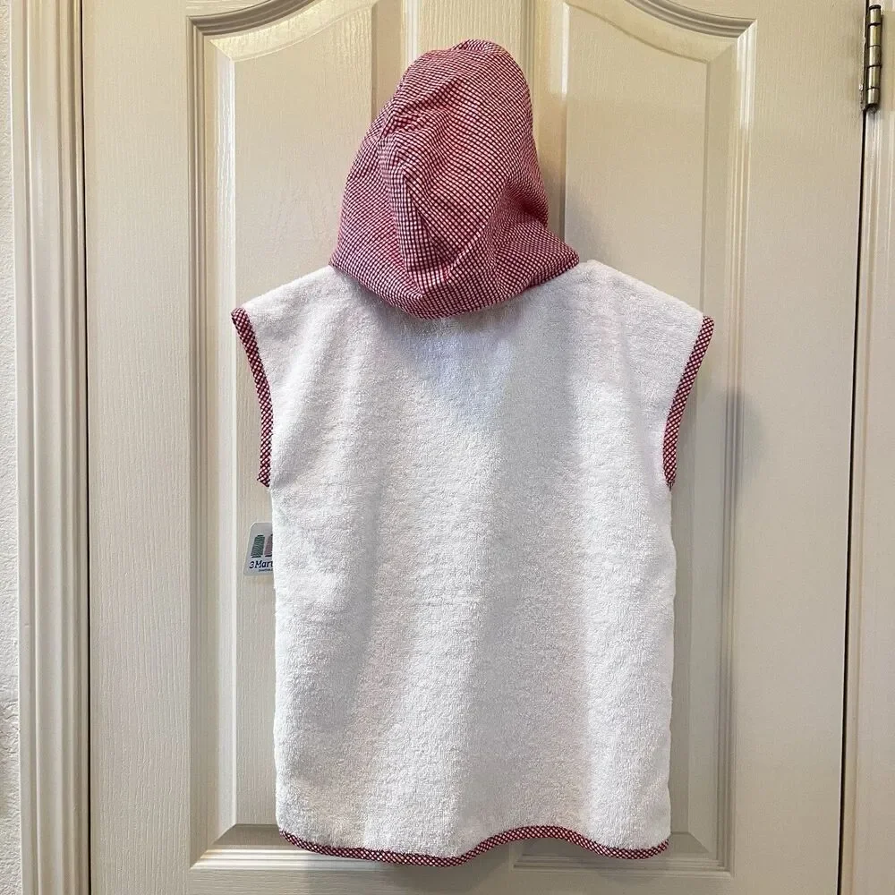 3 Marthas Hooded Terry Swim Cover Up White Red Gingham Seersucker Size 5-6 NWT